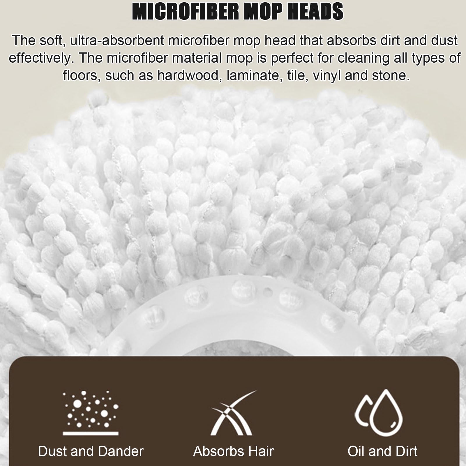 Juego de Cubo y fregona giratoria Cabezal de trapeador de Microfibra Giratorio de 360° con autoescurrido para Pisos de mármol, baldosas de Madera,3 Microfiber Mop Heads