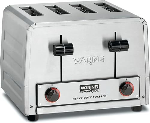 Waring Commercial WCT805B - Tostadora comercial de 4 rebanadas, 208/240 V, 2028/2700 W, enchufe de 6 a 20 fases, plata, 10.5 x 11.5 x 9 pulgadas