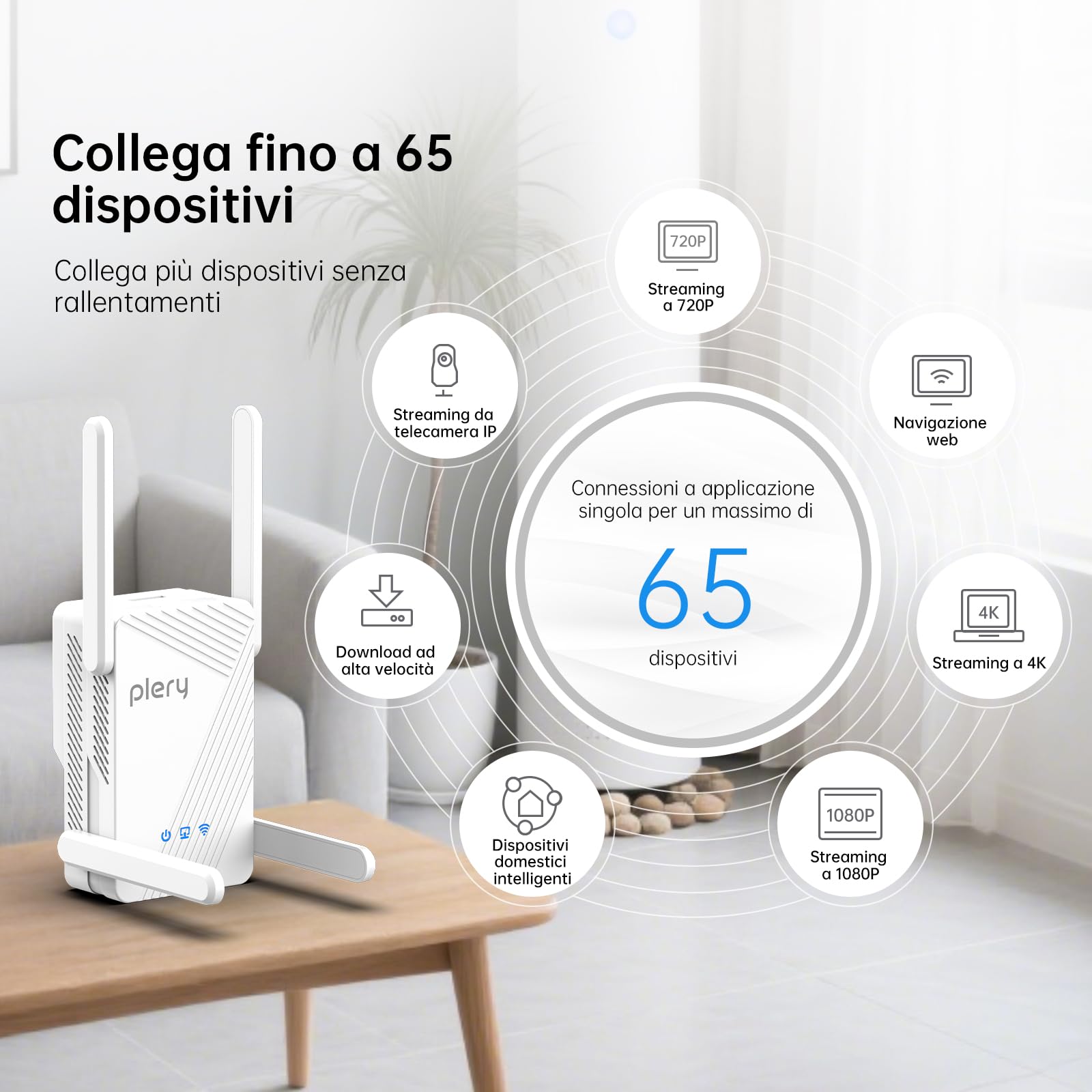 WiFi 7 Ripetitore Amplificatore,BE3600 WiFi Extender Potente per Casa | Dual Band 2,4/5Ghz, 4 Antenne Esterne, Supporta 3 Modalità, 1 LAN/WAN Porta Gigabit, 4K-QAM, 160 MHz, WPS,WPA3,Indicatore LED