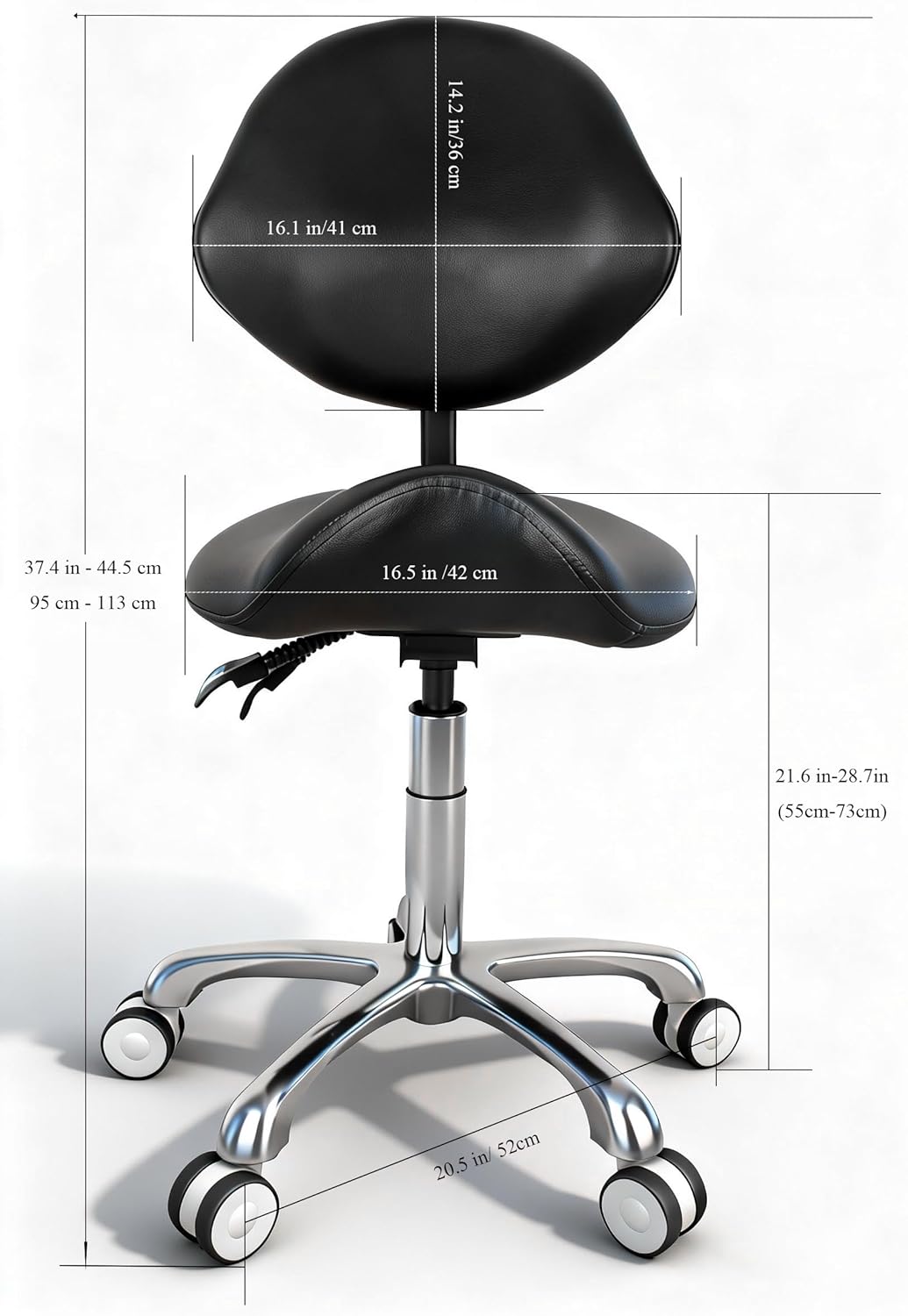 Black Ergonomic Saddle Chair with Back Support - Rolling Stool for Barber,for Stylist,Nail Tech,Lash Tech,Esthetician,Hair Stylist,Dental,Salon & Tattoo Artists