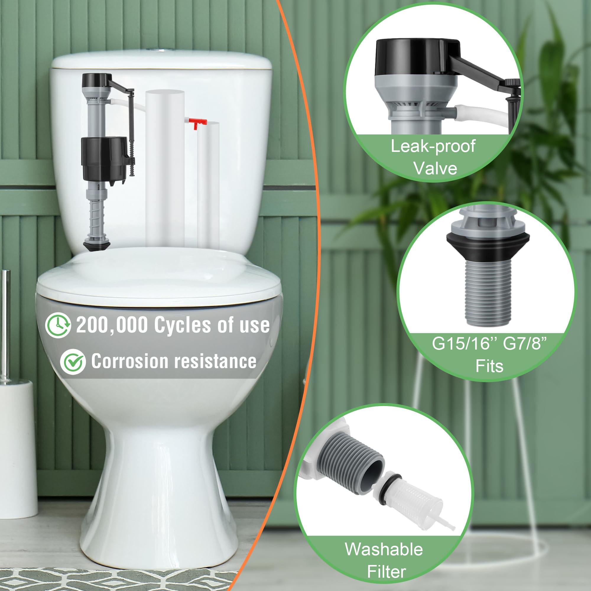 Saillong Toilet Fill Valve Replacement, Universal Toilet Tank Fill Valve