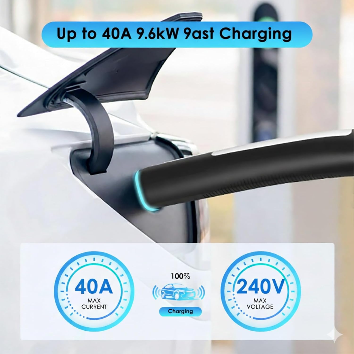 NACS Extension Cable Cord, Charging Extension Cable for Tesla, 21ft 40A 240V 9.6Kw, Compatible with Tesla & NACS Level 1 & Level 2 Mobile Charger Wall Connector for Model Y/X/3/S/Cyber-truck