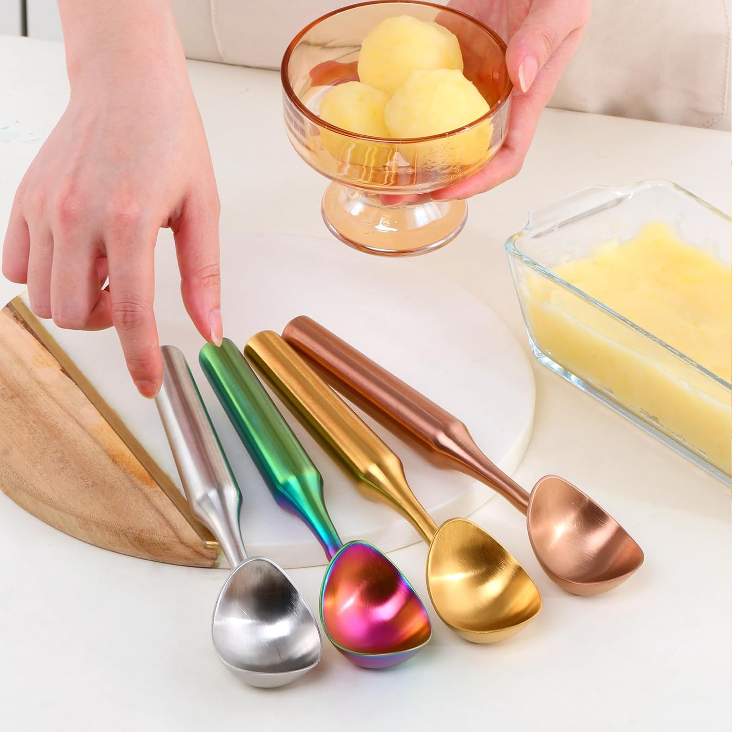 Ice Cream Scoop - Heavy Duty Stainless Steel Icecream Scooper, 9 inches Nonstick Anti-Freeze Ice Cream Scooper for Gelato, Sorbet, Cookie Dough, Melon, Sundae - Dishwasher Safe (Rainbow)
