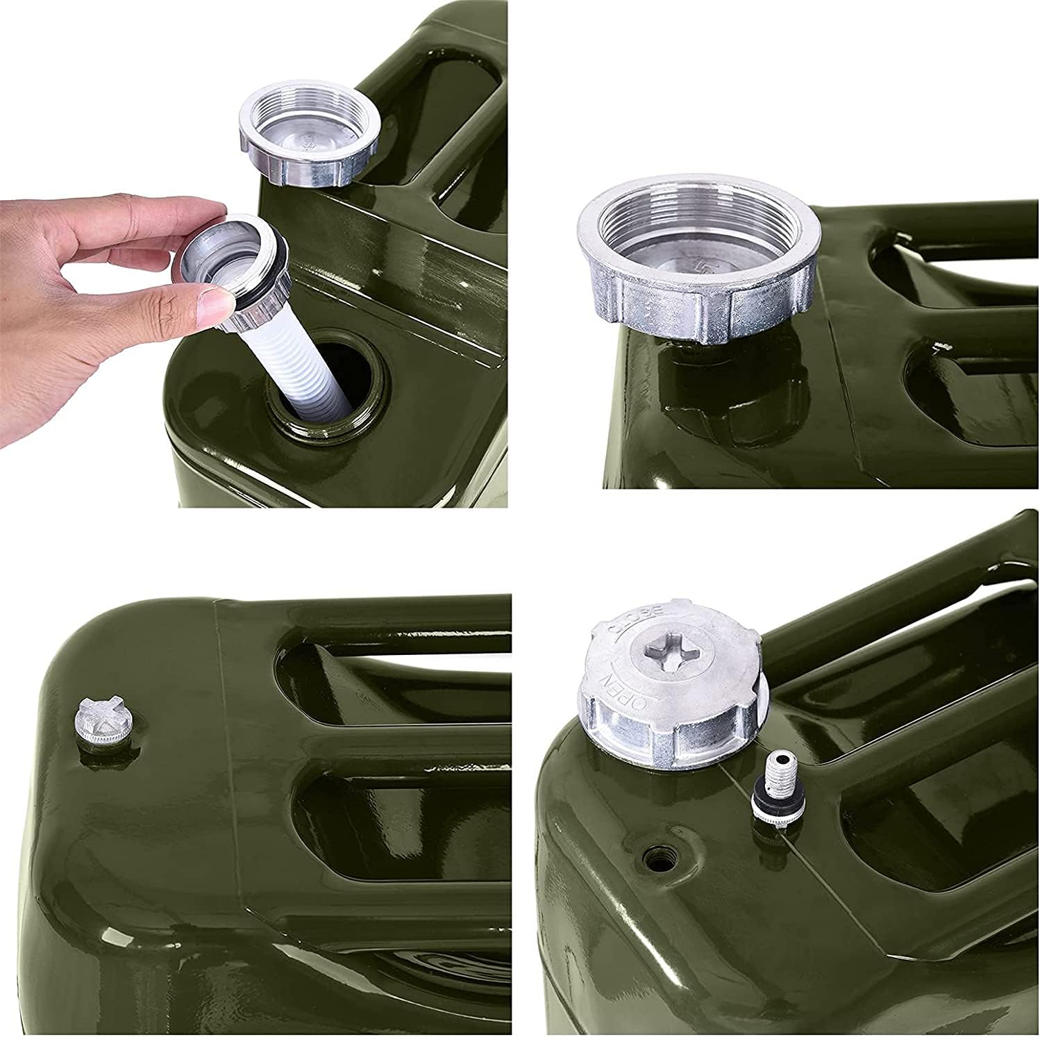 loinrodi 5 Gallong Jerry Can with Flexible Spout, Portable Metal Fuel Tank Steel Fuel Gas Can, Fuels Gasoline Cars, Trucks, Equipment (Army Green) : Automotive