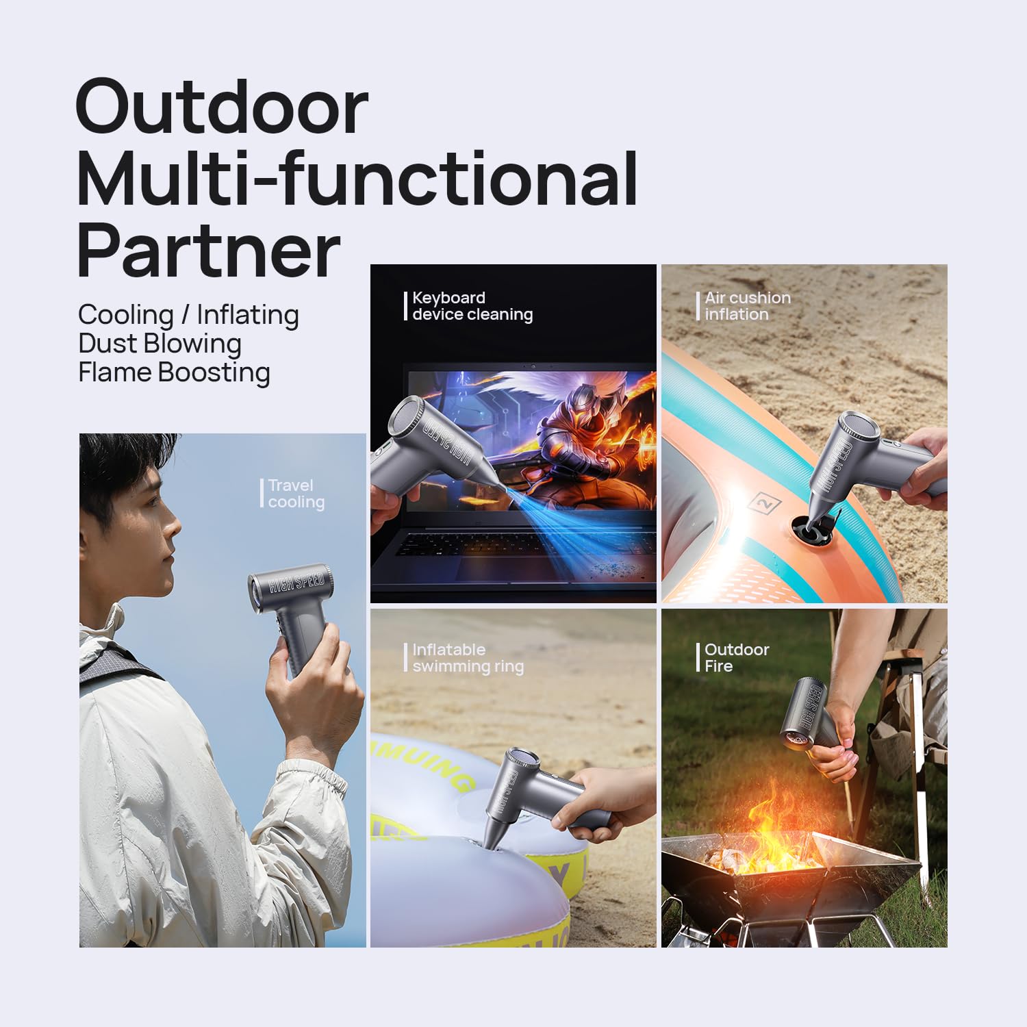 Ventilador turbo portátil de mano, mini ventilador personal de alta potencia ajustable de 199 velocidades con batería recargable de 8000 mAh y pantalla LED para viajes, camping, playa, al aire
