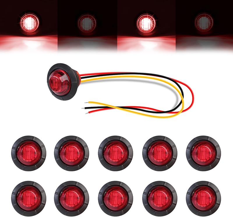 Luzes de posição e estroboscópicas LED TMH vermelhas 12 V DC com dupla função – Kit com 10 unidades