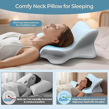 Cervical Neck Pillow for Pain Relief, Ergonomic Reading Pillow for Bed, Orthopedic Wedge Pillow Back Support Pillow, Contour Memory Foam Pillows for Sleeping, Couch Floor Use Lying Reading (Blue)