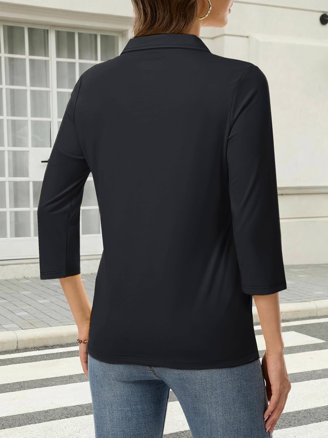 SMENG Women's Polo Shirt 3/4 Sleeve Collared Golf Shirt