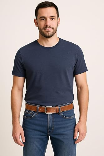 Miniatura 2 de Nautica Men's Signature Leather and Canvas Belt Ribbon Detail Flag Design Classic Casual Metal Buckle