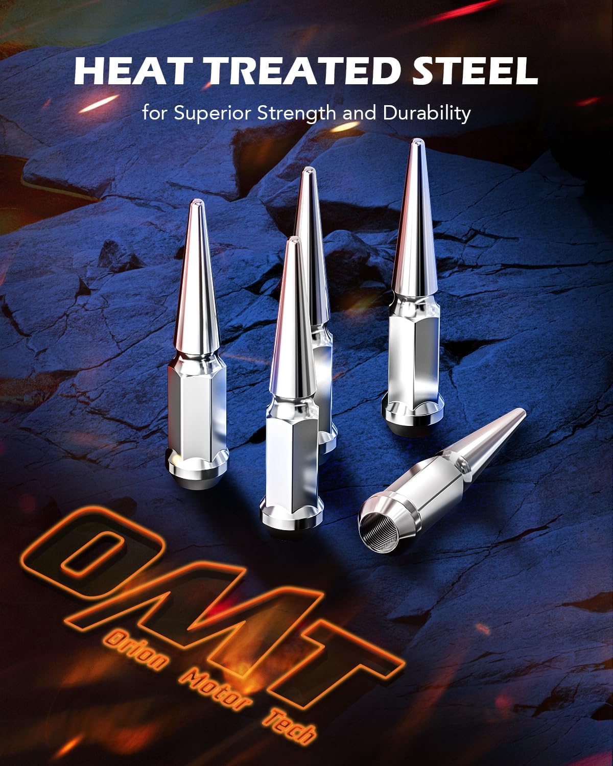 Orion Motor Tech M14x1.5 Spike Lug Nuts, 14mmx1.5 Wheel Lug Nuts Compatible with Silverado Suburban Express Avalanche 1500 Ford F150 GMC Sierra 1500 Ram 1500, 3/4" Hex Lug Nut Set, Set of 24, Chrome