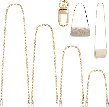 Gold Purse Chain Straps, 4 Pack Iron Replacement Chains with Clasps | Four lengths of 15.7, 23.6, 35.4 and 47.2 in provide quick strap replacement for handbags, clutches and crossbody bags