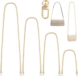 4 Packs Gold Purse Chain Strap Flat Iron Chains with Metal Buckles for Replacement Shoulder Handbag Crossbody Bag Clutch (15.7'', 23.6'', 35.4'', 47.2 '')