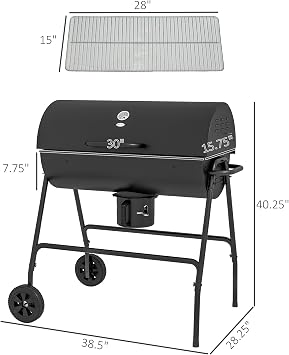 Barrel Charcoal BBQ Grill with 420 sq.in. Cooking Area, Outdoor Barbecue with Wheels, Ash Catcher and Built in Thermometer for Patio Picnic, Backyard Party, Black