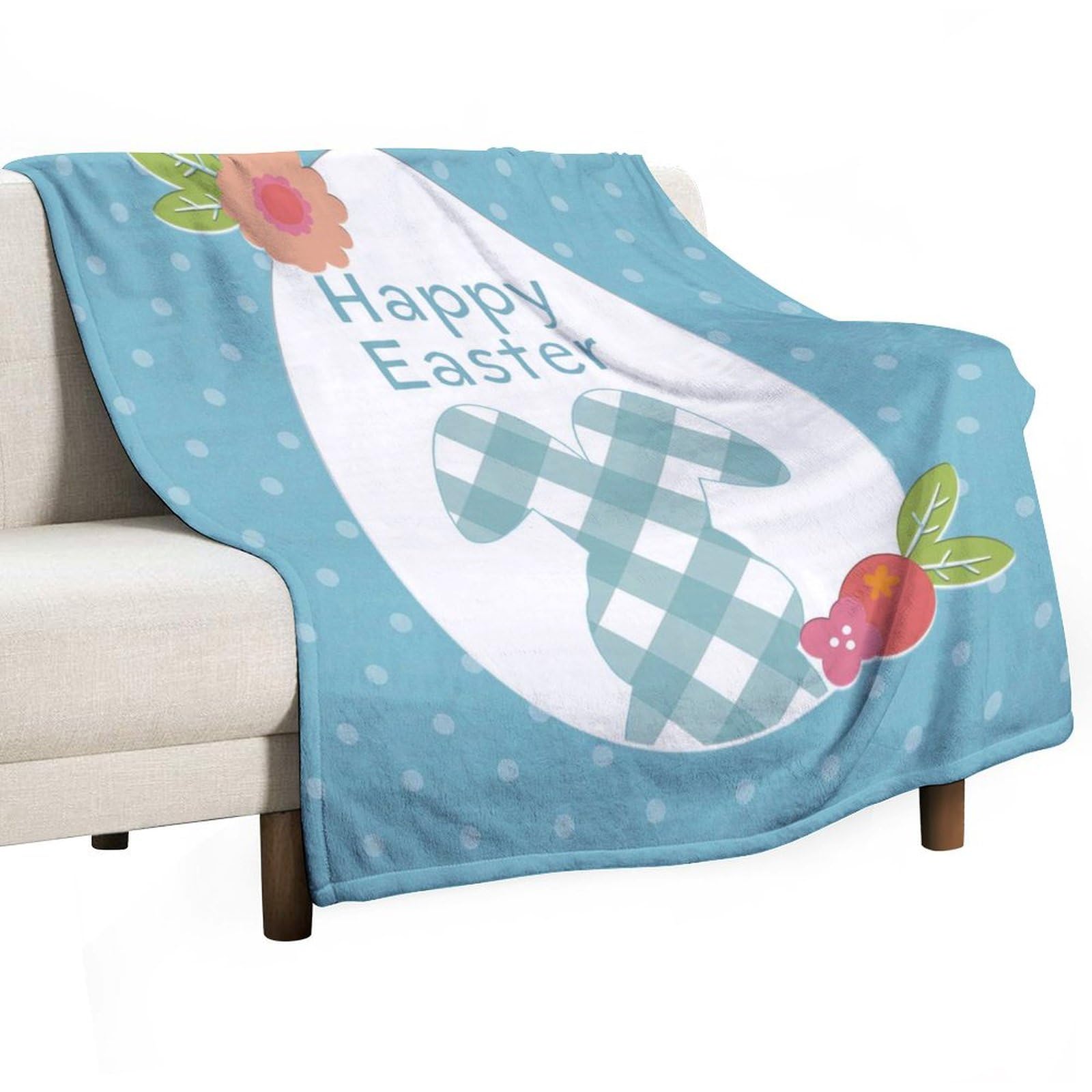 Couverture en peluche douce jeté de lit motif lapin bleu 180x200