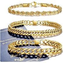 Stainless Steel Bracelets for Men, Gold/Silver Mens Chain Bracelet 7.5/8.3/9 Inches Mens Stainless Steel Cuban Link Bracelets Set 3Pcs Include Card