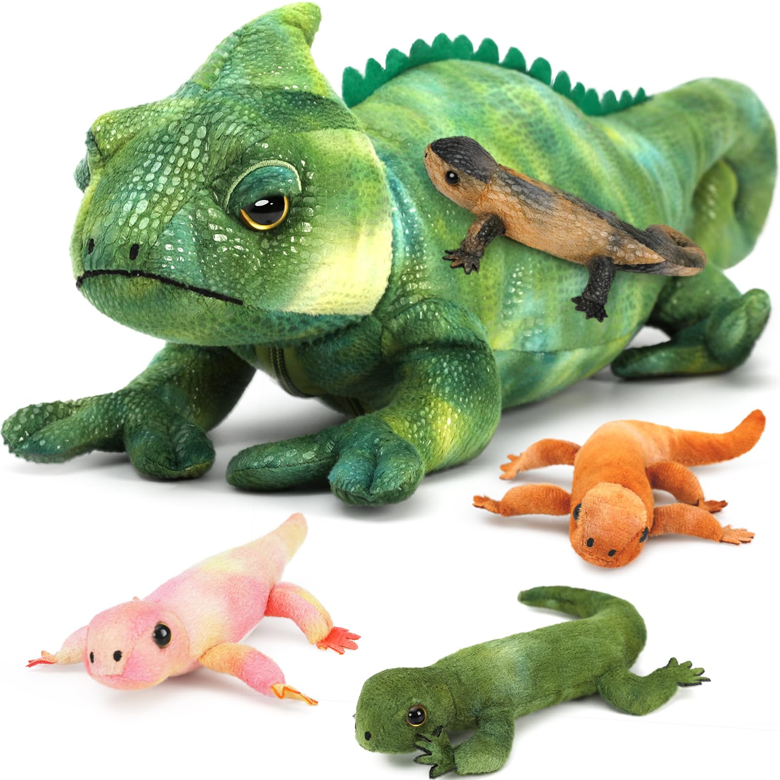 MorisMos 68cm Peluche Drago Barbuto Verde con Cuccioli Nella Pancia, Realistico Lucertola Giocattolo di Peluche Grande Morbido, Carino Regalo Natale per Bambini Ragazzi Compleanno Decorazioni Festa