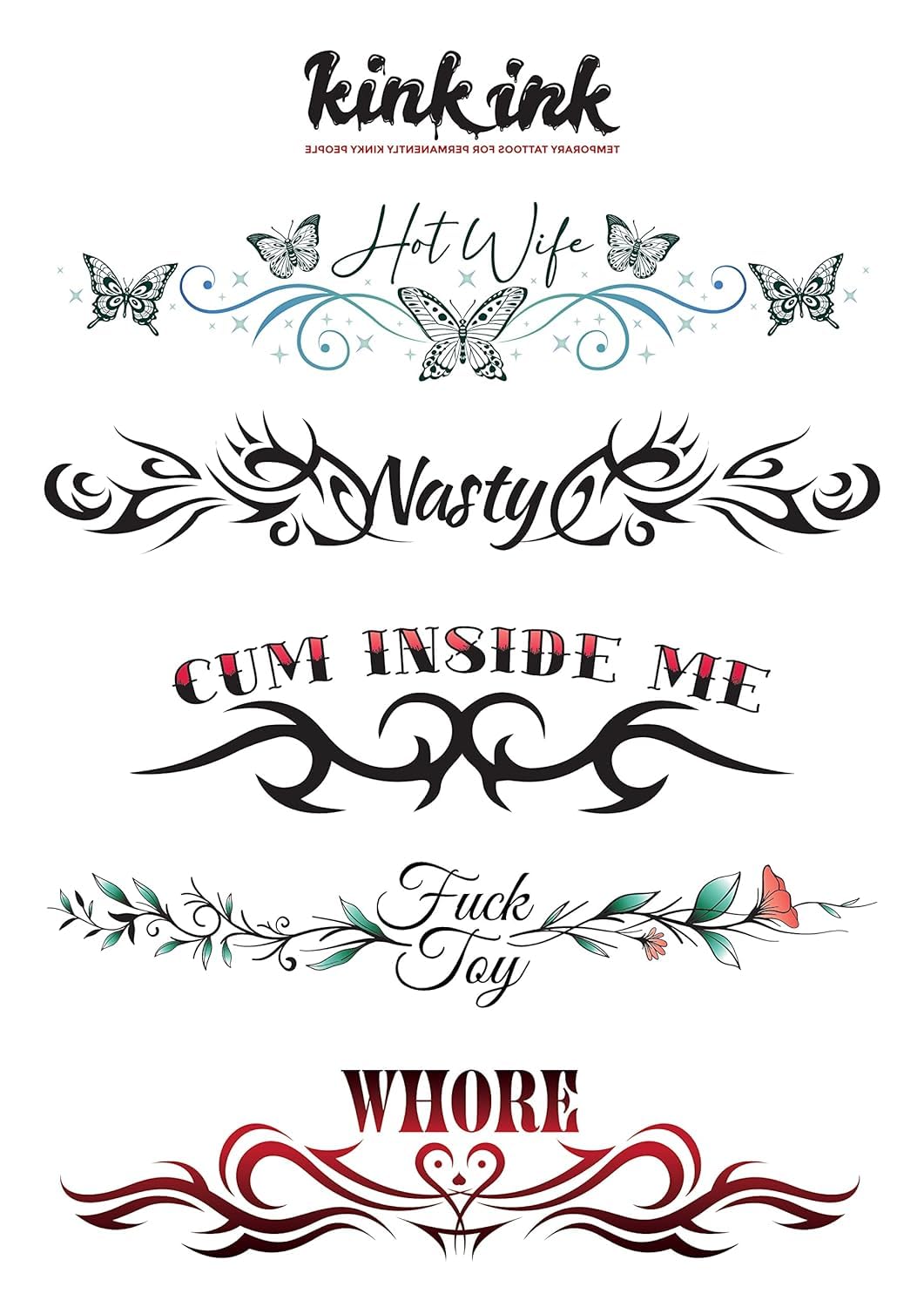 5 Large Sexy Naughty Temporary Tattoos for Women Ladies - Adult Fun for Lower Back Legs Arms Stomach