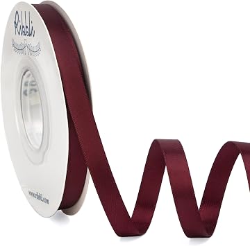 Ribbli Double Faced Burgundy Satin Ribbon,3/8 x Continuous 25 Yards,Use for Bows Bouquet,Gift Wrapping,Floral Arrangement