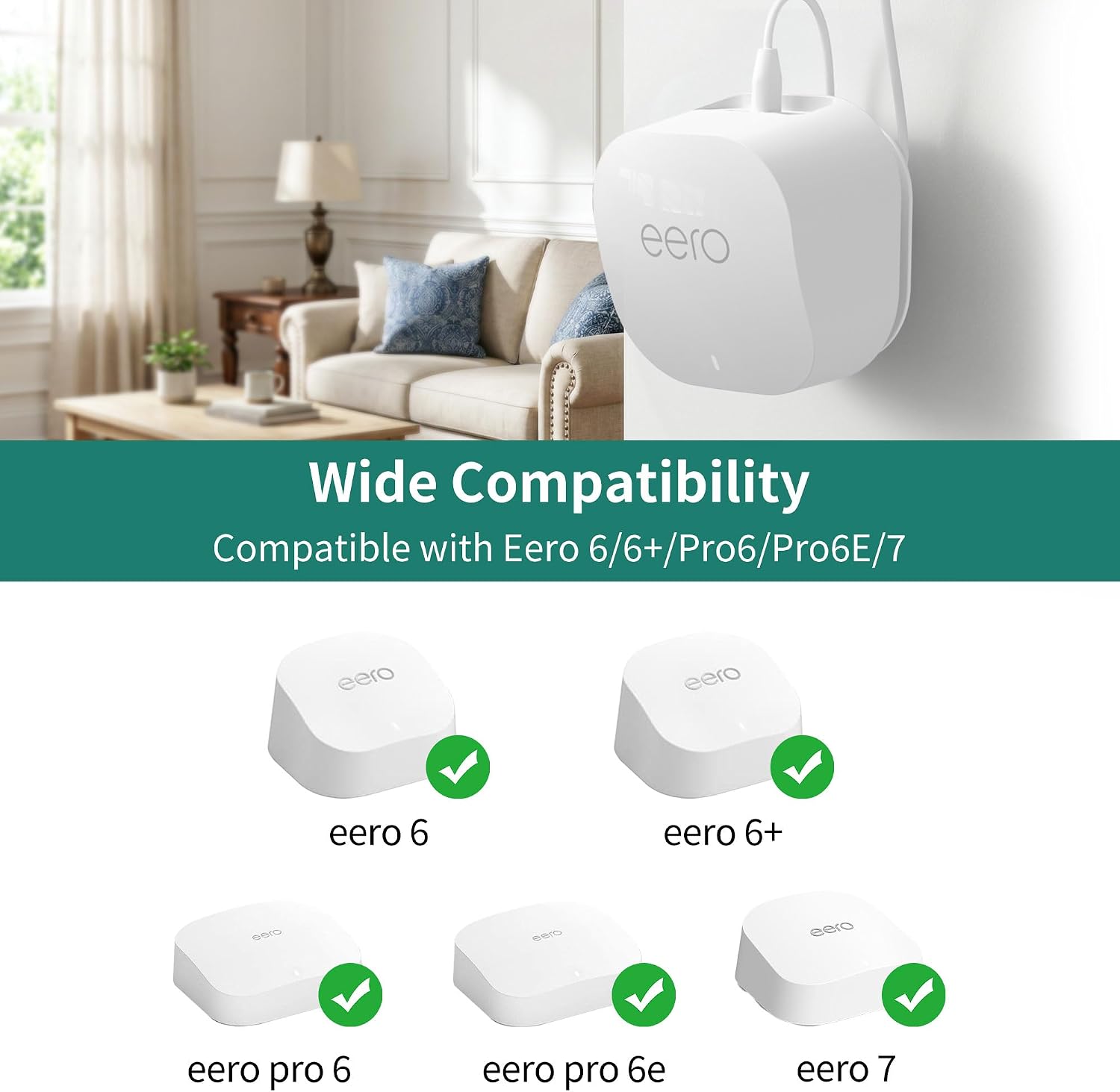 HomeMount Wall Mount for eero 6/6+/Pro 6/Pro 6E/7 Mesh Wi-Fi System Extender, Space-Saving for eero Wall Mount with Built-in Cable Management - White (1 Mount)
