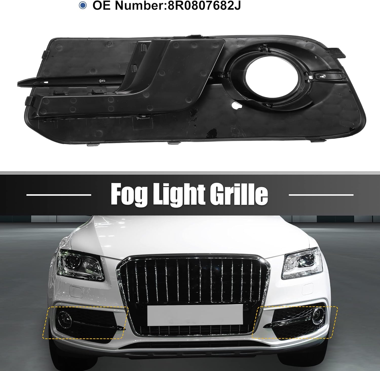 X AUTOHAUX Front Right Fog Light Grille Honeycomb Type Grill Cover for Audi Q5 SQ5 S-Line 2013-2017 8R0807682J