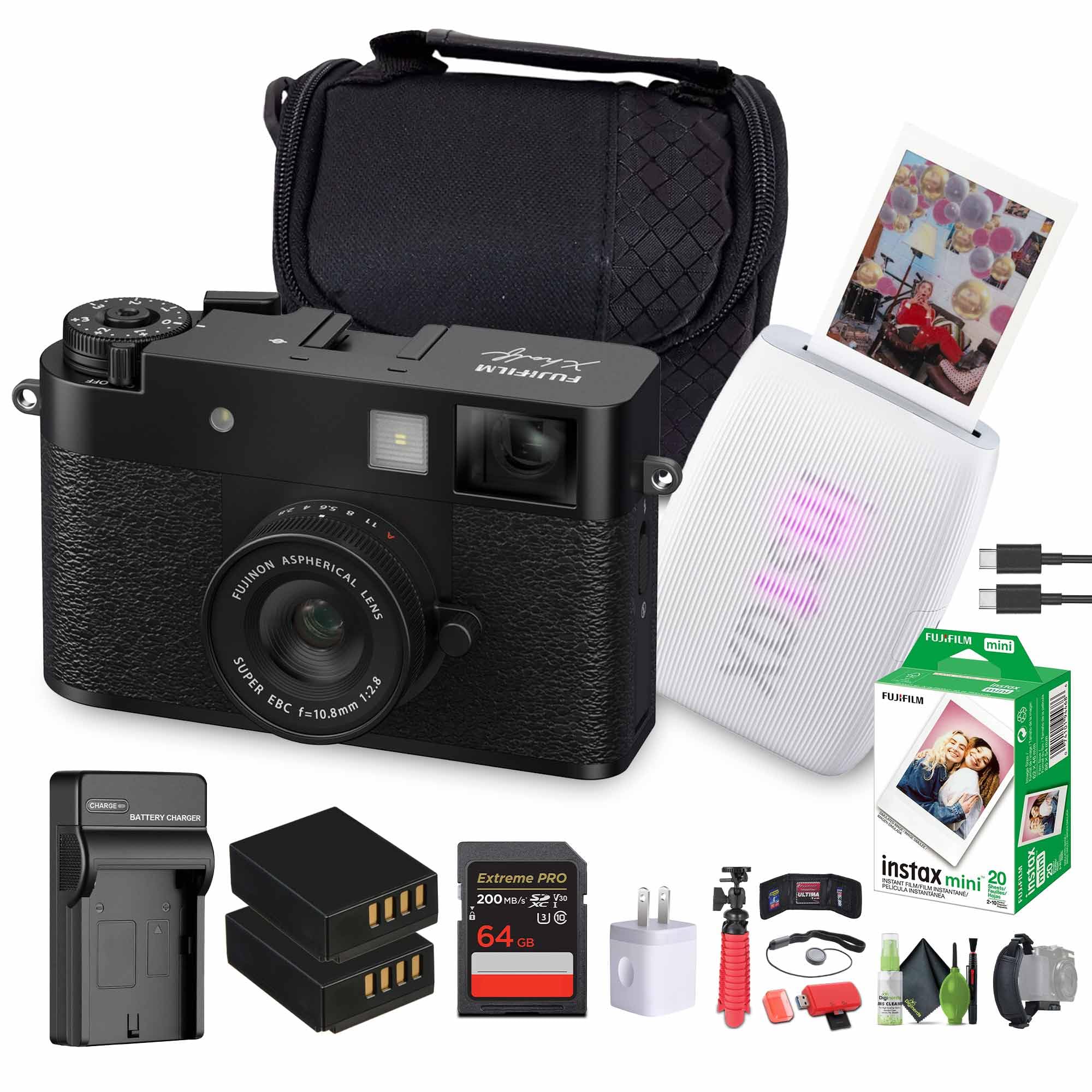 FUJIFILM X Half Point & Shoot Camera (Black) & Printer Bundle