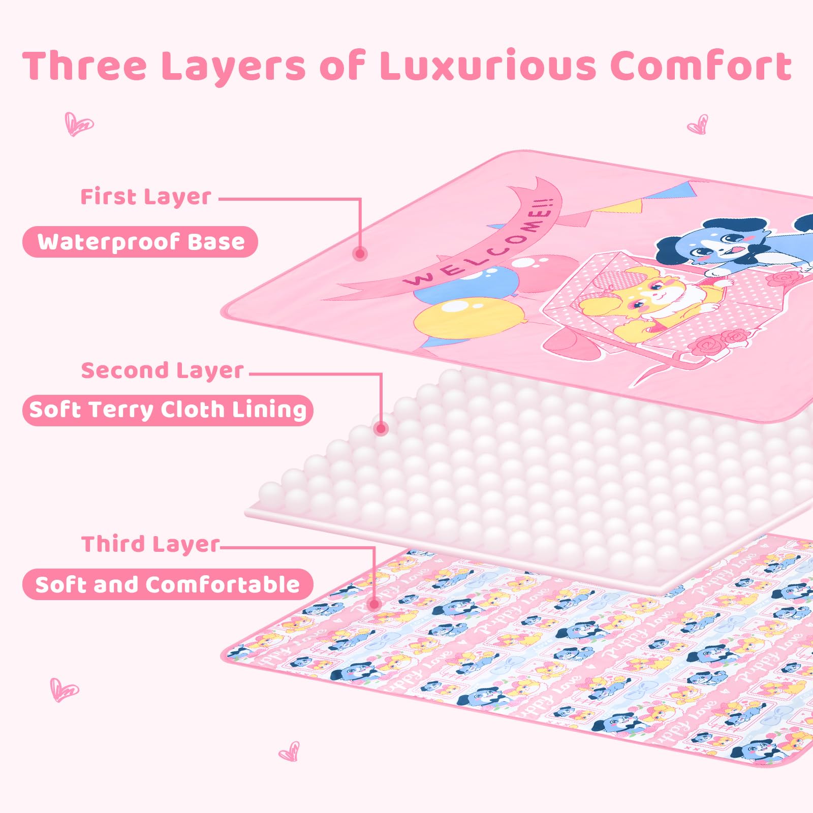 LittleForBig Alèses Adultes Lavables, Réutilisables, Imperméables et Absorbantes - Tapis de Change Imprimé - Motif Puppy Love Little Blue