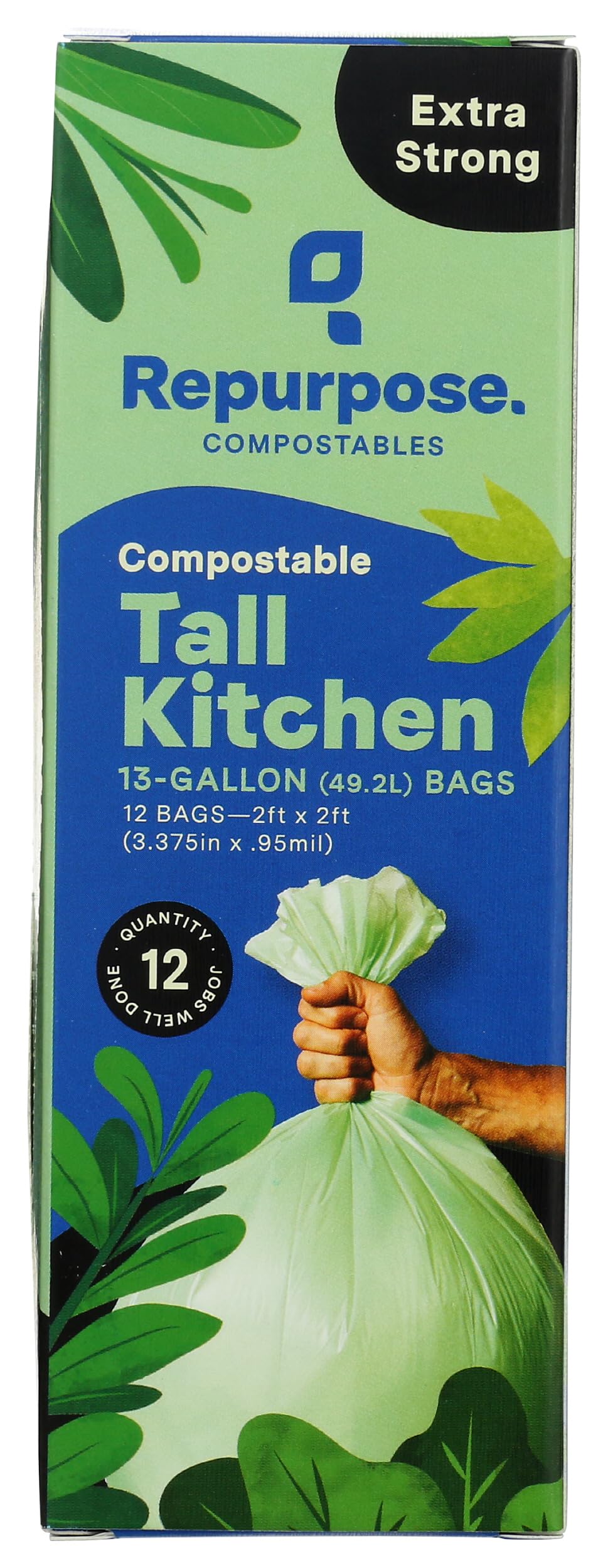 Repurpose - Compostable Extra Strong Tall Bolsos de Cocina 13 Galón - 12 Bolsas