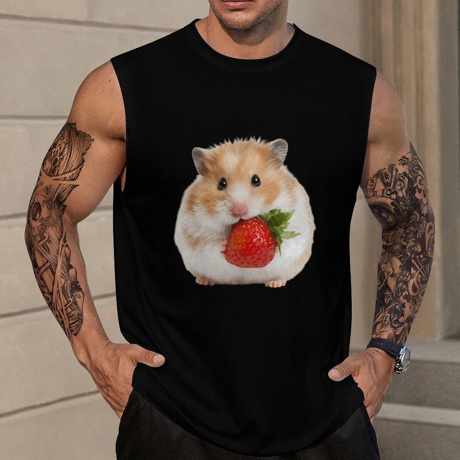 Cute Hamster Men Summer Sleeveless Crew Neck Top 5XL