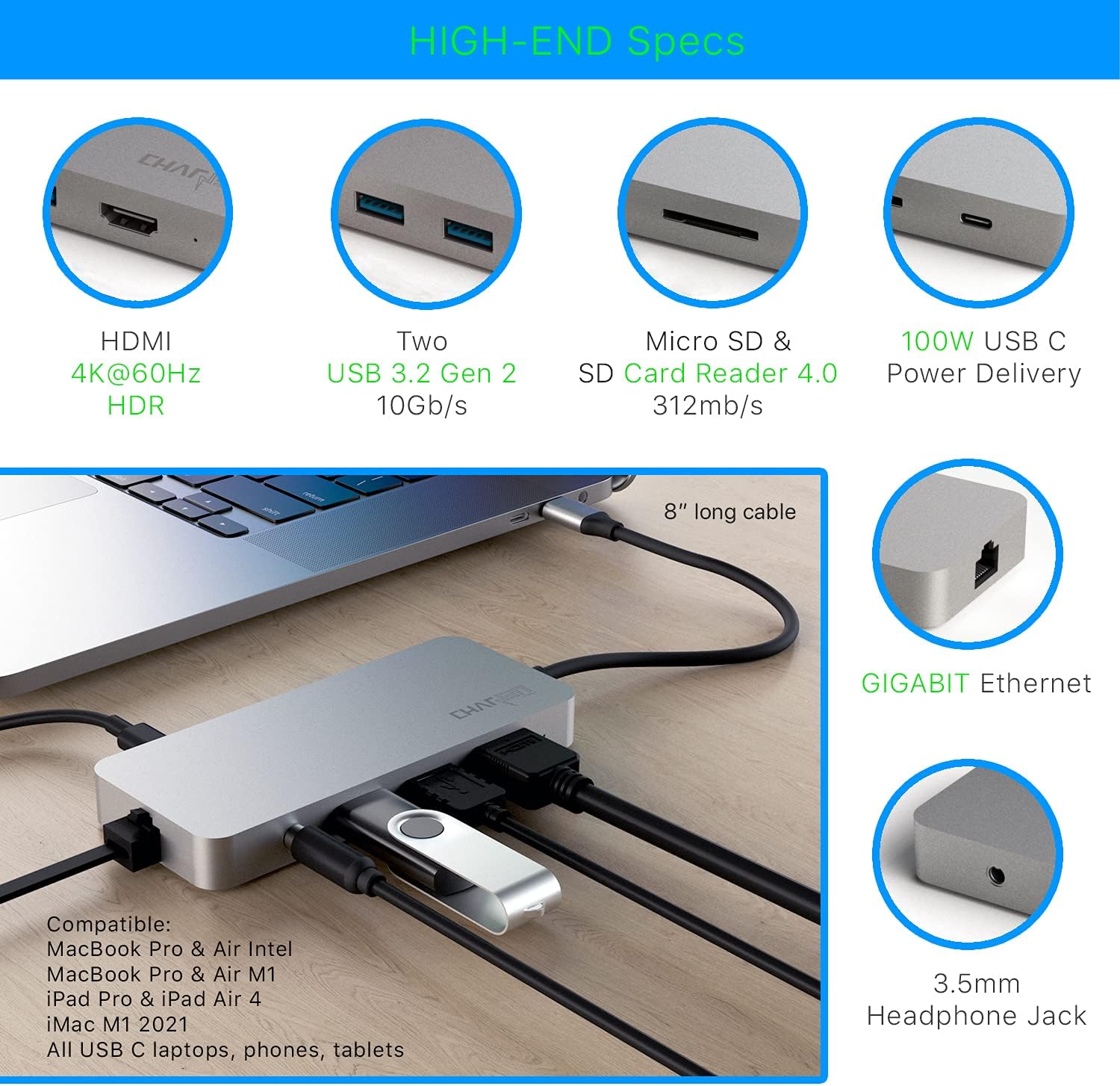 4K@60Hz HDMI, 2 USB 3.2 Gen 2 