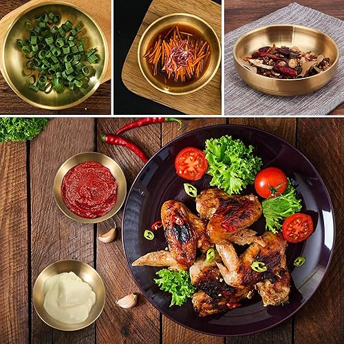 Miniatura 5 de 6 platos de salsa de acero inoxidable de doble cubierta, pequeño, 3.5 pulgadas, mini bandeja redonda para condimentos, plato de salsa, cuencos de