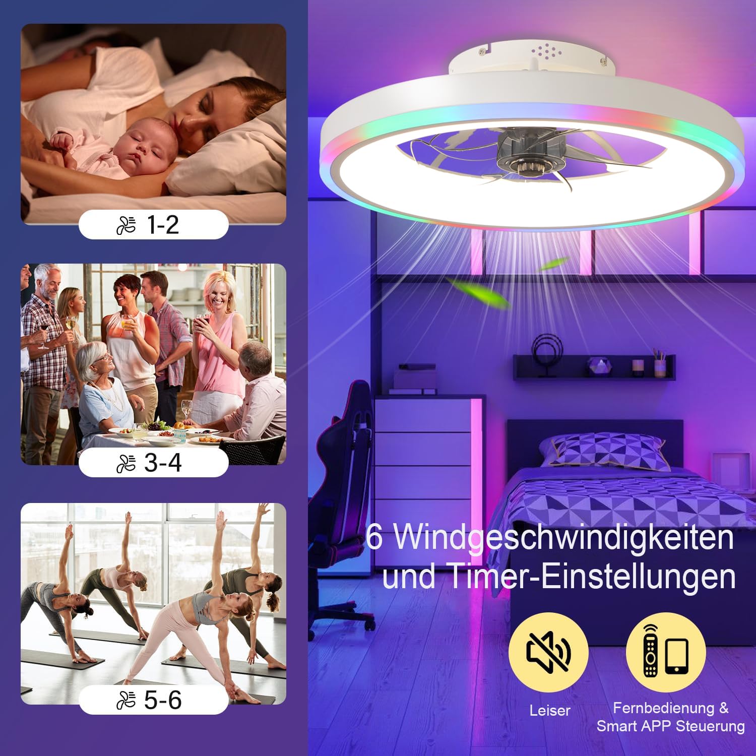 Ventilateur Plafond Avec Lumiere 50Cm Réglable Ventilateurs De Plafond