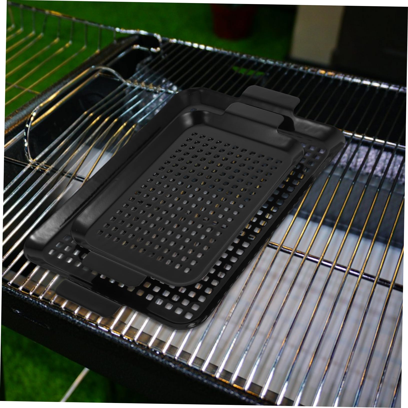 Set Di 2 Padelle Antiaderenti Per Griglia Con Teglia Forata Set Di Utensili Per Barbecue All'aperto Per Verdure Pesce E Di Mare in Acciaio Inossidabile