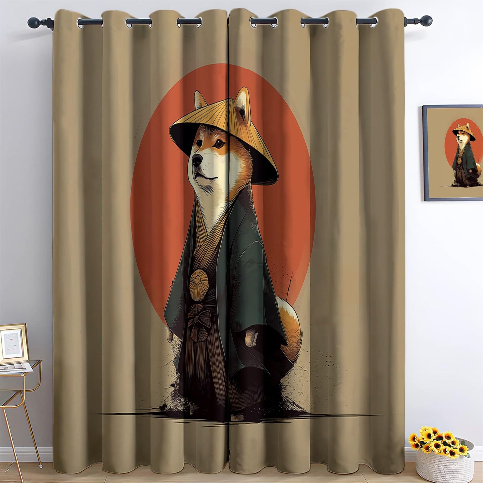 Generisch Kunst Tiere Krieger 2er Set Verdunkelungsvorhänge mit Ösen, Anime Cartoon Blickdicht Thermo Isoliert Vorhänge für Wohnzimmer & Schlafzimmer, HxB 166 x 75 cm