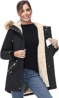 ANOTHERCHOICE Women's Waterproof Hooded Parka Jacket Warm Sherpa Fleece Lined Winter Coat with Detachable Fur Trim