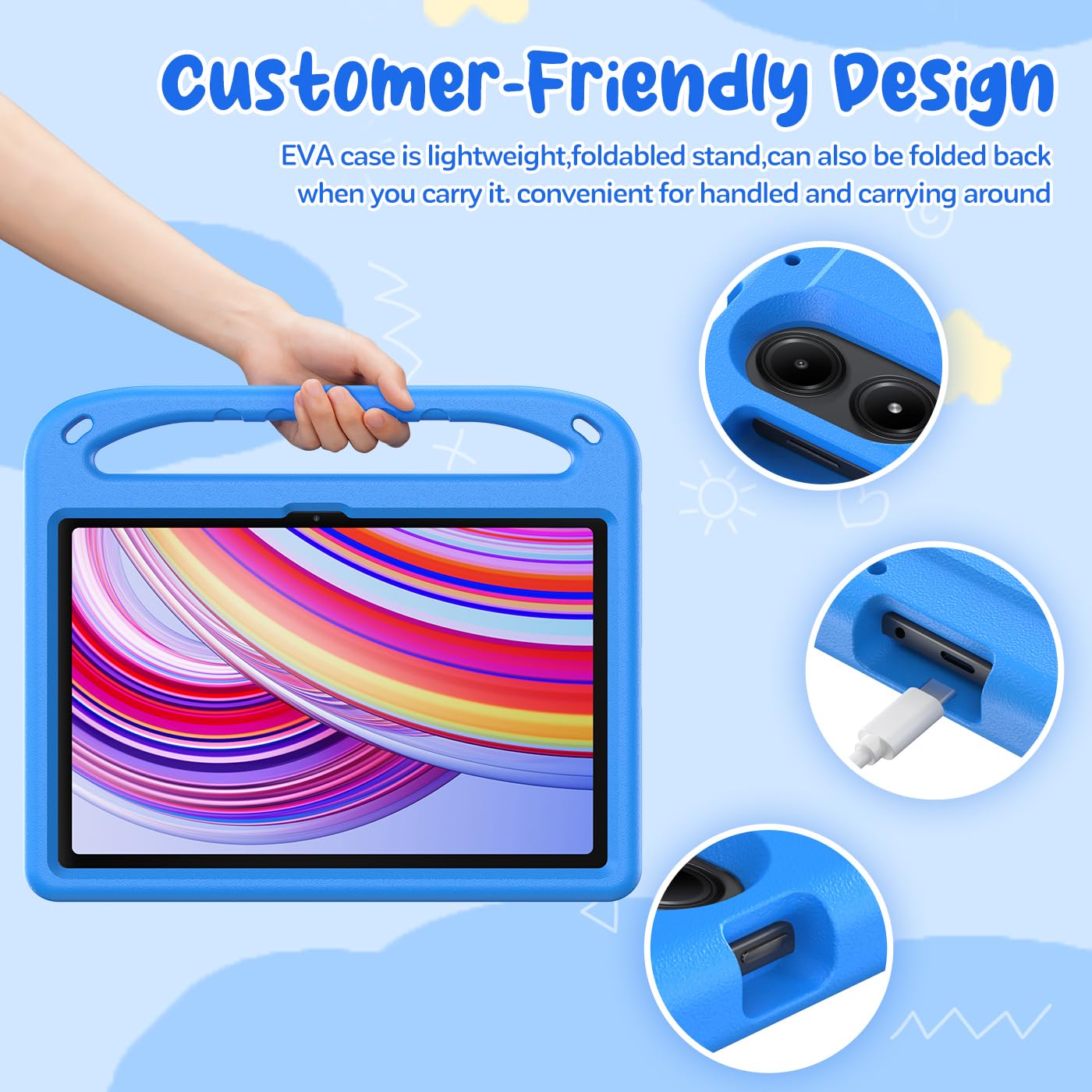 Custodia per bambini compatibile con Xiaomi Redmi Pad Pro 12.1 pollici 2024 rilasciato, leggera custodia protettiva in EVA antiurto, custodia protettiva per tablet carina adatta ai bambini con