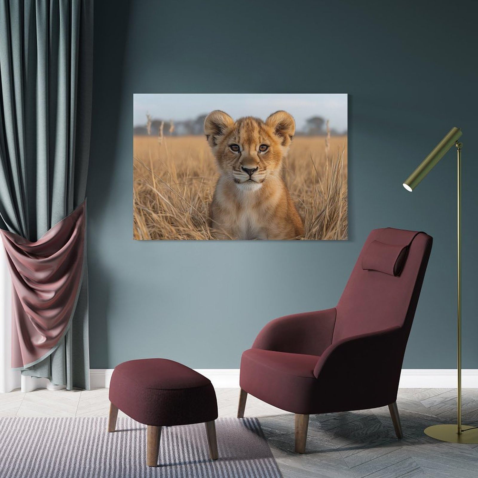 Junmoney Lion Cub Portrait in Tall Grass Home Decor Wall Art, 20x30inch(50x75cm), for Wall Displays, Bedrooms Or Room Updates, Ideal for Building A Coordinated Art Wall