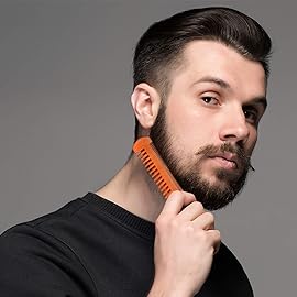 Natural Sandalwood Dual Action Beard and Mustache Comb with Leather Case (Yellow)