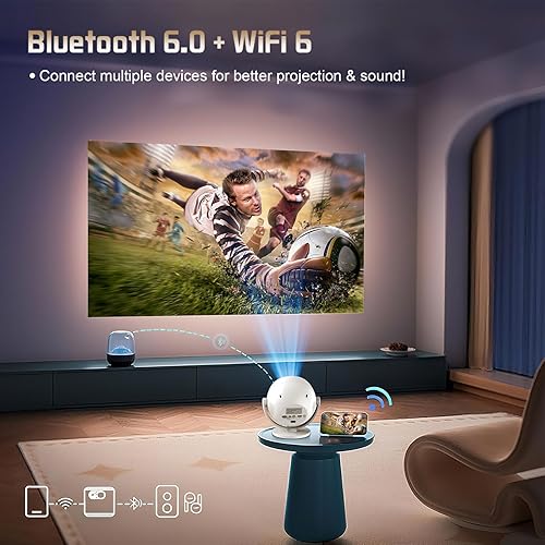 Vista 2 de [Aplicaciones integradas/enfoque eléctrico/400 ANSI] Mini proyector portátil 360, Wifi 6, Bluetooth, proyector de películas inteligente
