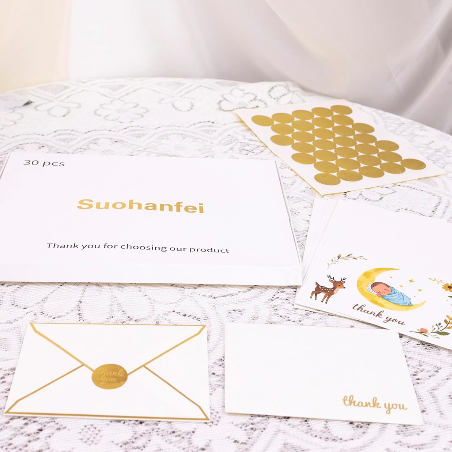 30 Pack Baby Shower Thank You Cards with Envelopes and Sticker, 3.5 x 5 Inch Cute Baby Boy/Girl Shower Greeting Blank Cards (White) - Image 6