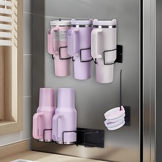 Magnetic Cup Holder for Stanley for Refrigerator, Water Bottle Organizer for 40 oz Tumbler, Tumbler Lid Organizer, Multifunctional Cup Storage Holder for Stanley Cup (Black)