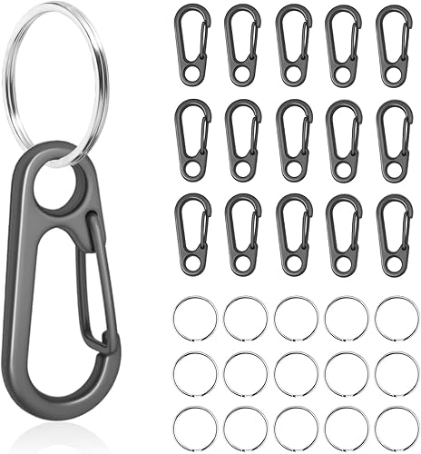 Miniatura 10 de CooBigo 15 juegos de clips pequeños para llaves de paracaídas, gancho para llaves con anillo, 1  de pulgada de metal pequeño mosquetón llavero mini
