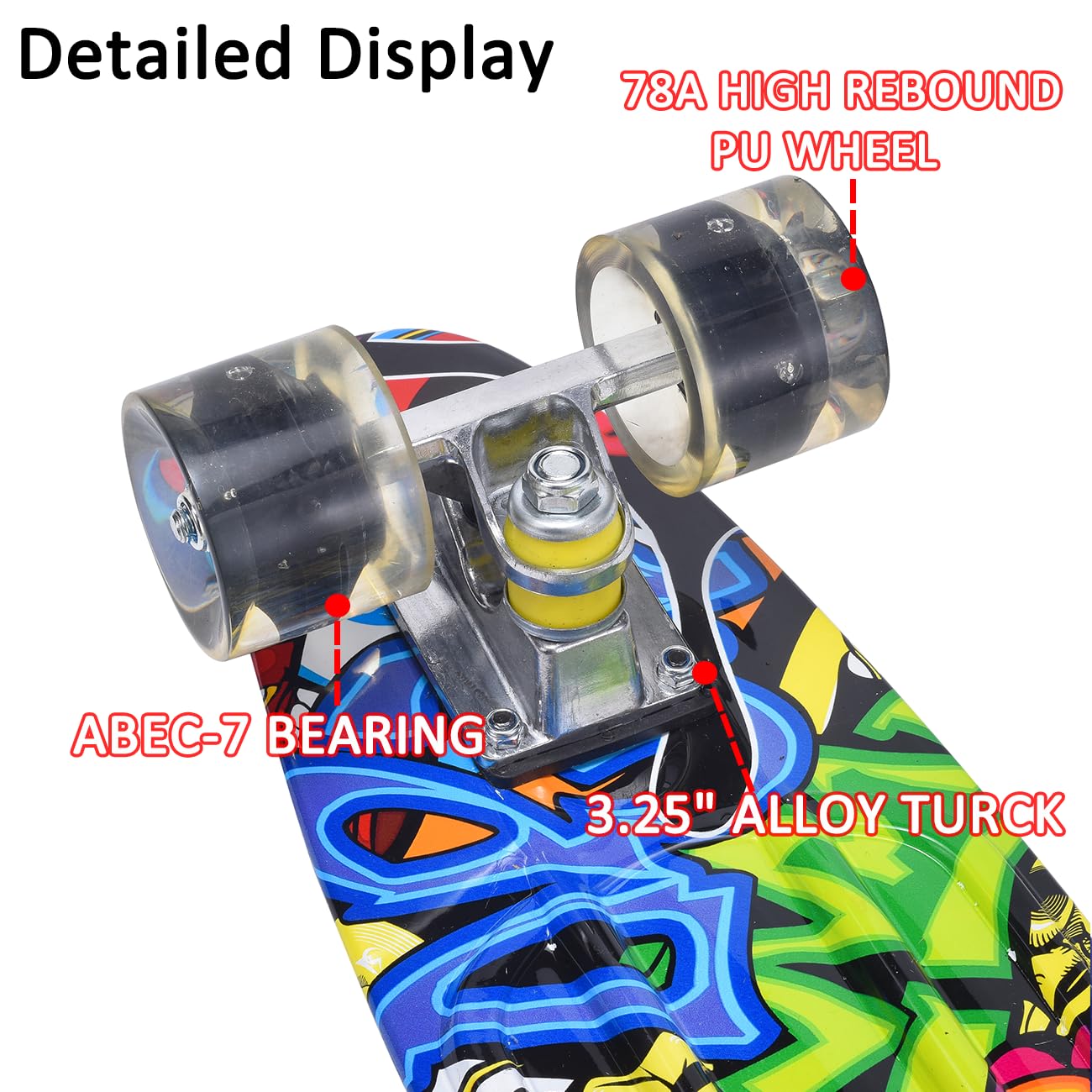 ERNAN Skateboard Complete 22 Inch Mini Cruiser, Rodamientos ABEC-7 y Ruedas 78A PU - para Niños, Adultos, Principiantes con Ruedas Light Up Complete Skateboard - 4