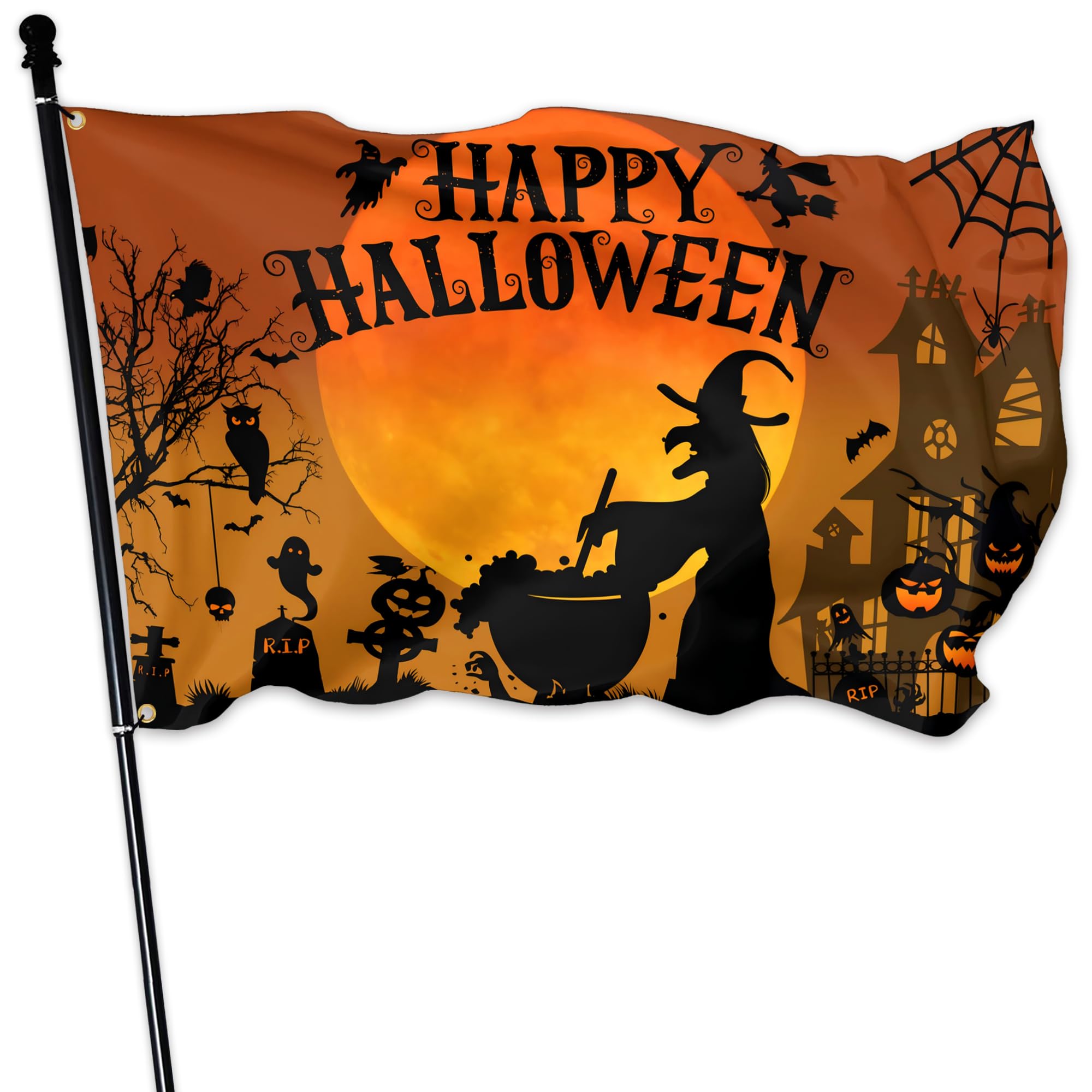 Happy Halloween Hexe Gartenflagge (30,5x45,7 Cm) – Doppelseitig, Jute-Optik, Wetterfest Für Zaun, Terrasse & Garten