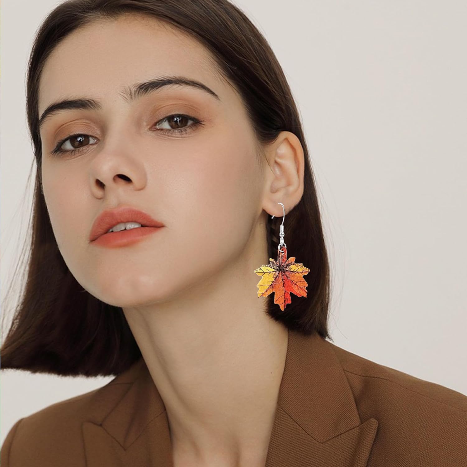 Orange Maple Leaf Faux Leather Drop Earrings Thanksgiving Lightweight Leather Dangle Earring Autumn Fall Halloween Jewelry for Women - Image 4