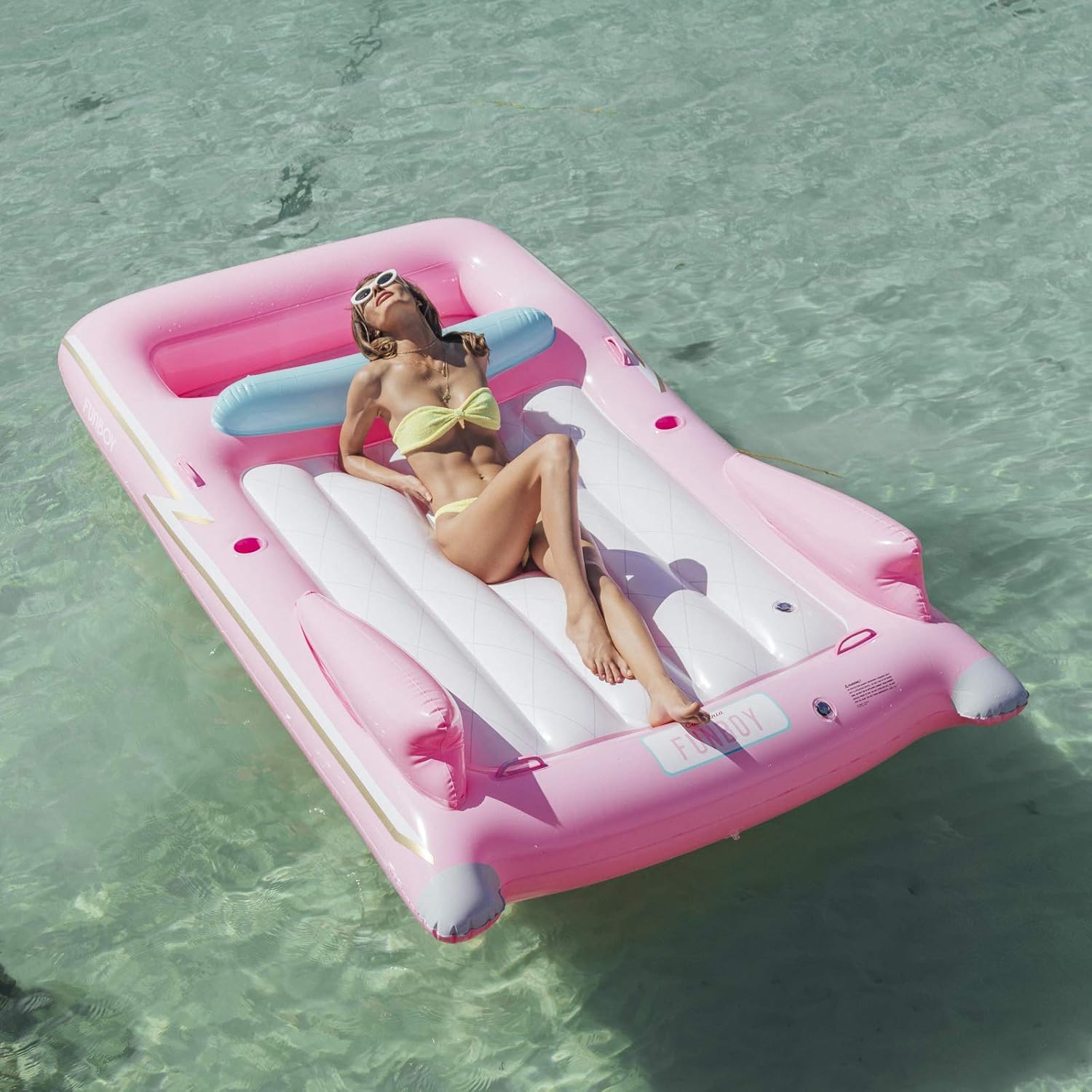 FUNBOY Giant Inflatable Luxury Pink Retro Convertible Classic Sports Car Pool Float, Two Cupholders for Summer Pool Parties and Entertainment
