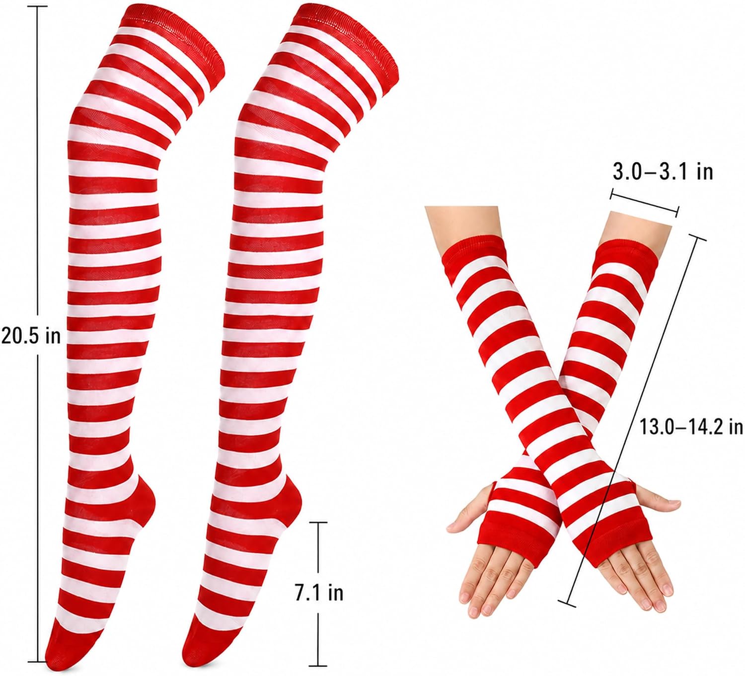 Womens Striped Over Knee Thigh High Socks Arm Warmer Fingerless Gloves Set