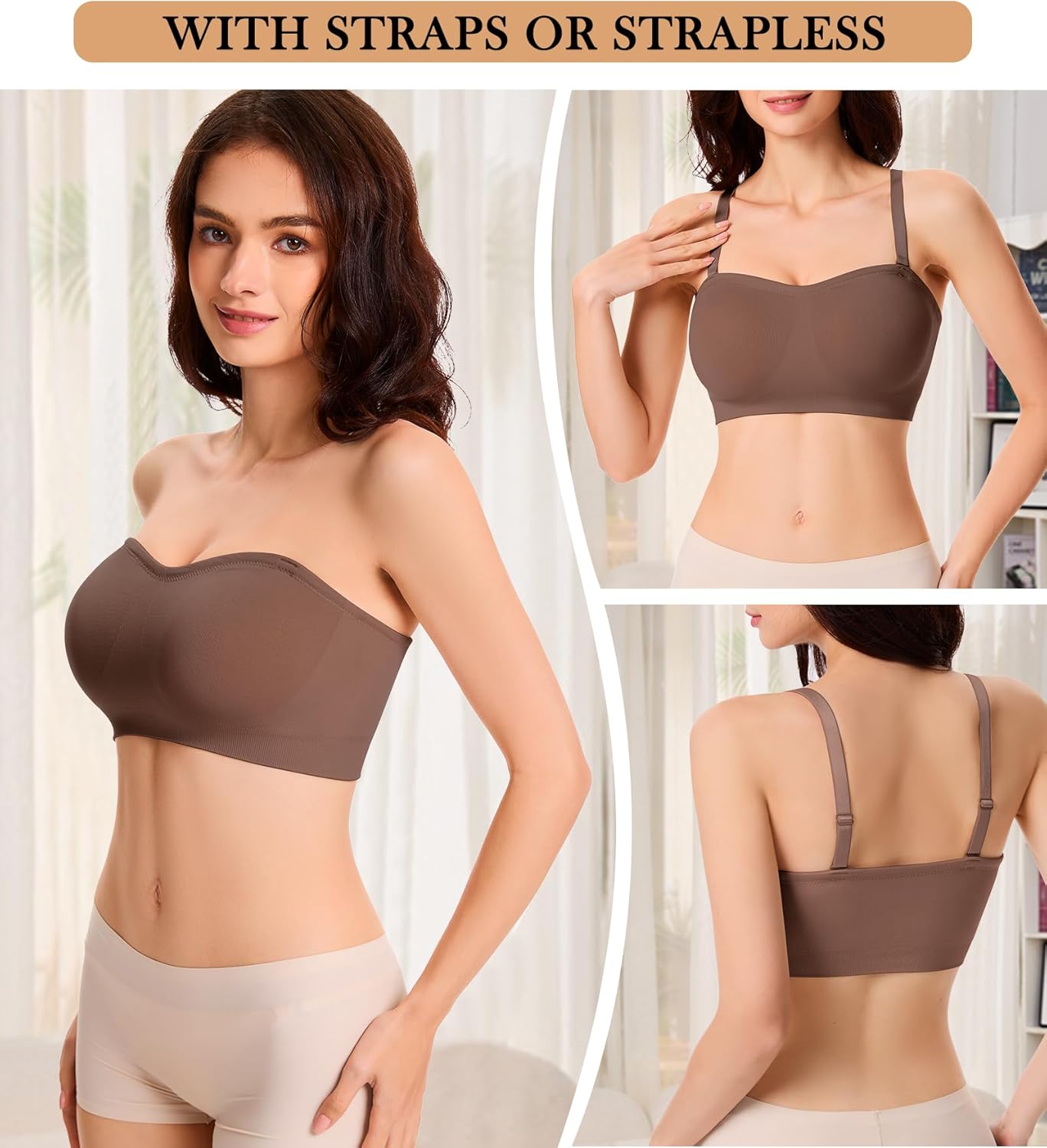 Strapless Bra for Women Wireless Padded Bandeau Bra Seamless Non-Slip Silicone Tube Top Push Up Bralette - Image 2