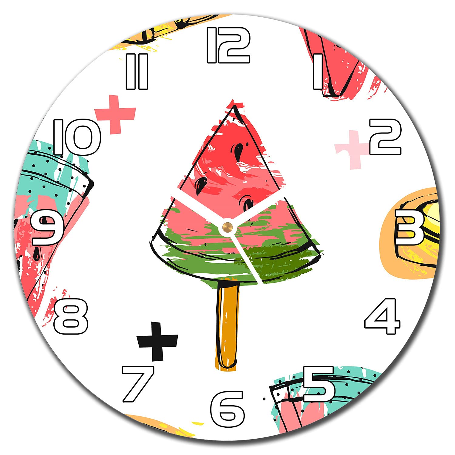 Horloge en verre murale aiguilles blanches 30 cm design citrons pastèque