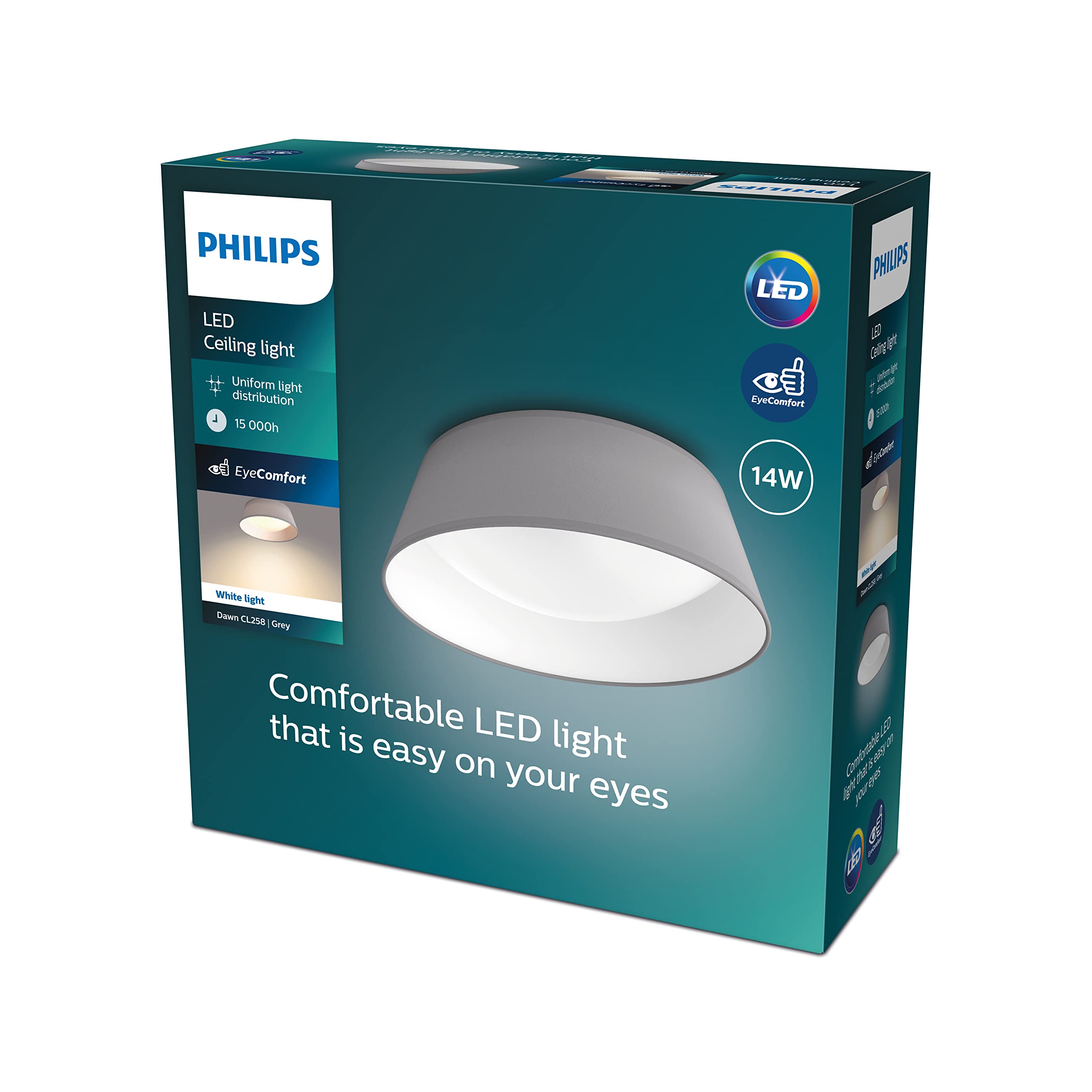 PLAFÓN INTERIOR DE LED 14W 1100lm 3000K MOD. DAWN LUZ CALIDA. COLOR GRIS Ø34x12cm PHILIPS
