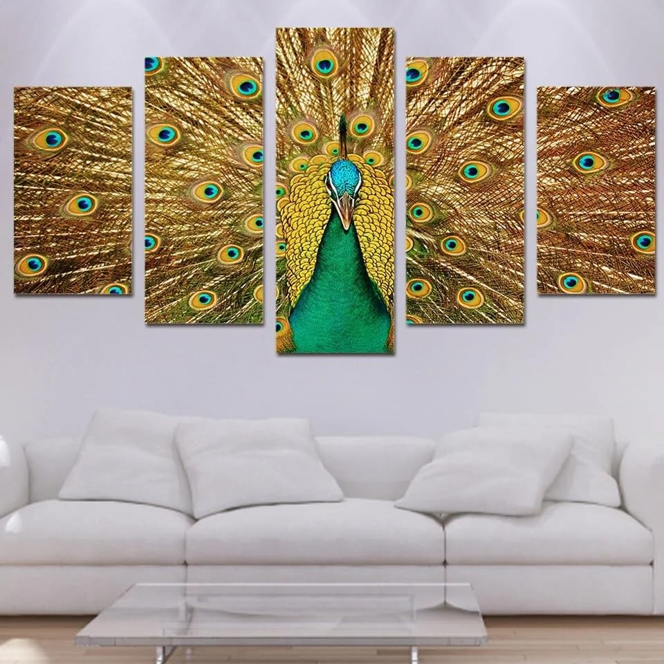 Plumes de paon grand tableau deco pour habiller un grand mur